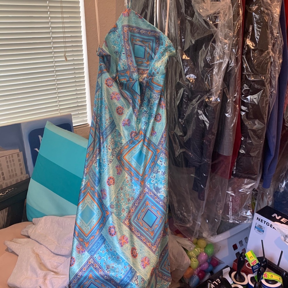 Multi color teal summer beach dress